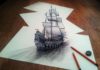 3D drawings on paper with a pencil in the photo