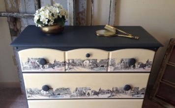 decoupage old furniture in the photo