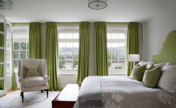 green curtains in the interior
