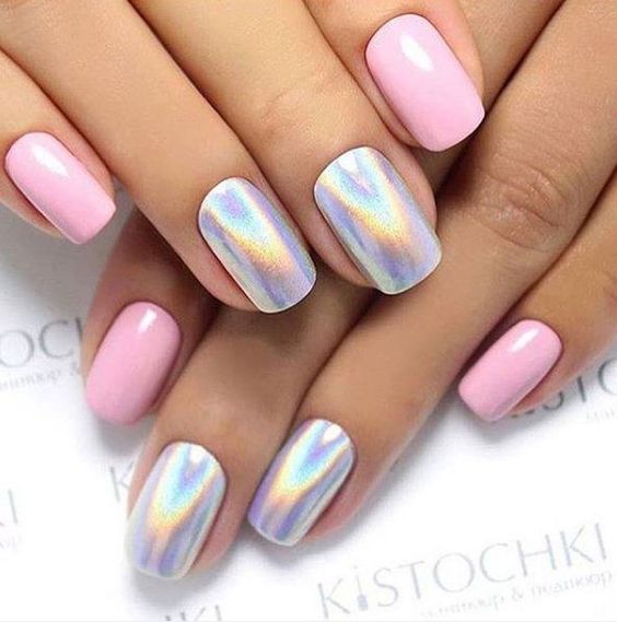 Silver and pink on the nails