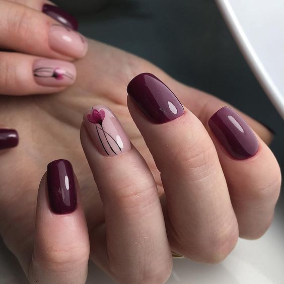 Burgundy color manicure