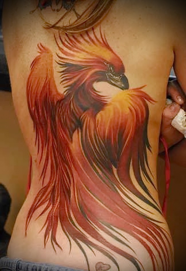 Desenho de tatuagem de pássaro de fênix de olhos vermelhos fogo -  Tattooimages.biz