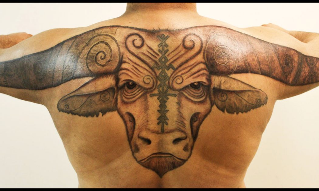 tatuaj pe spate capul unui taur